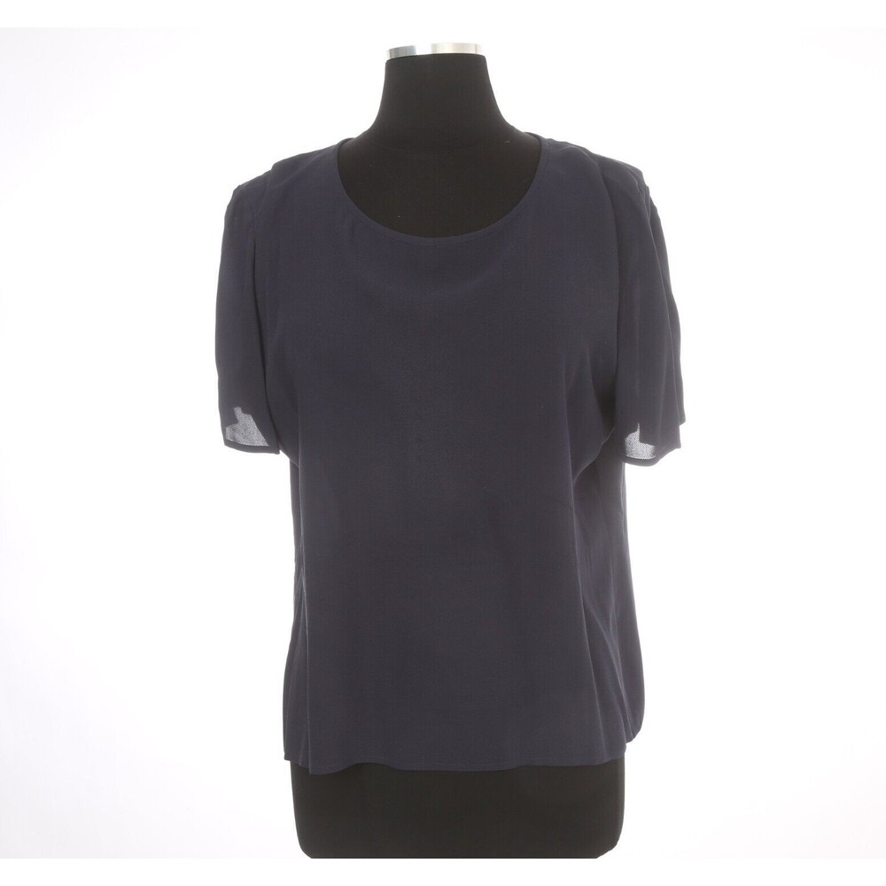 Carlisle 100% Silk Blouse Womens 12 Sheer Back Buttons Navy Blue Formal Office